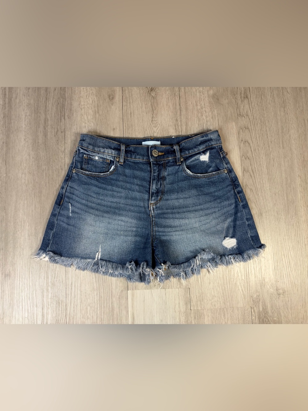 LOFT Blue Denim High Rise Cut Off Shorts Stretch 5 Pocket Size 25 0.